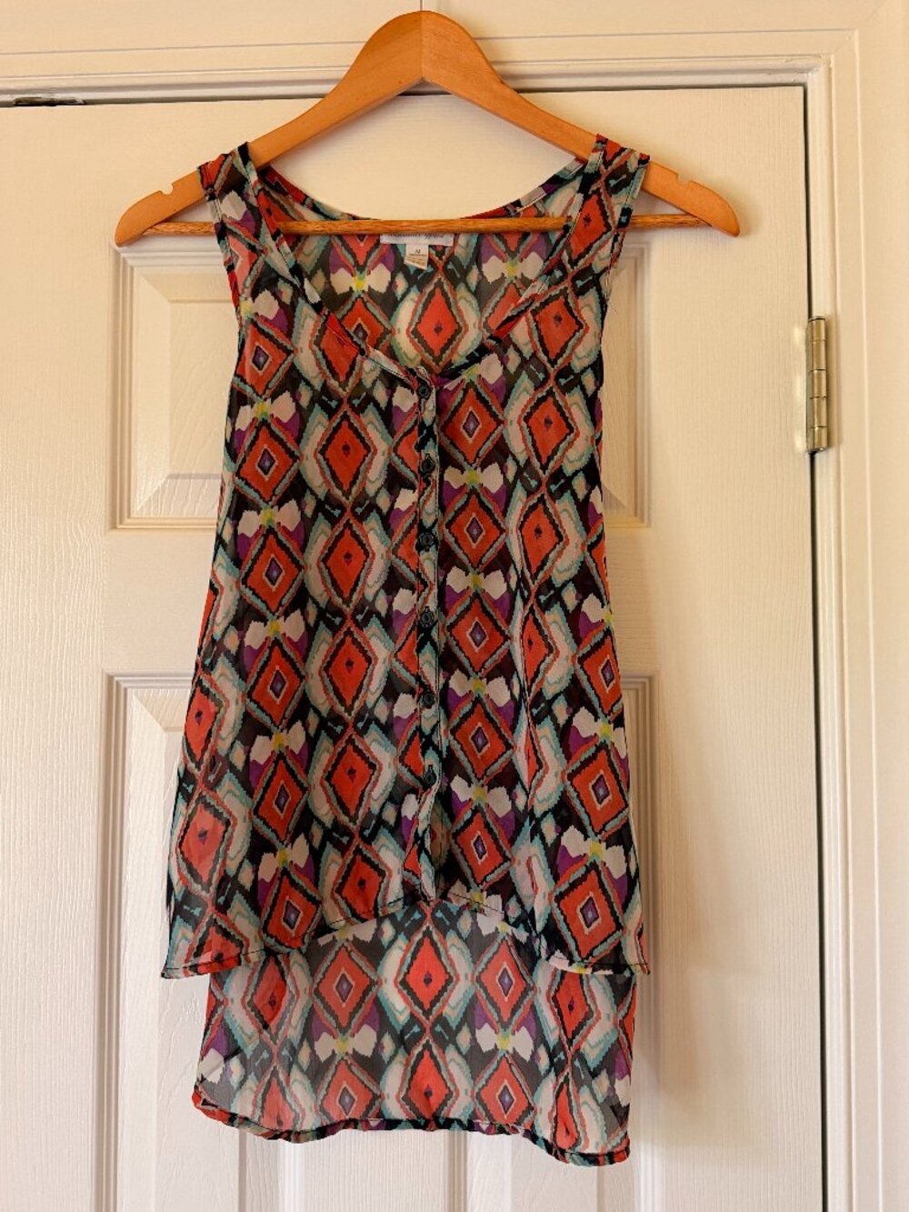 Ambiance Apparel Geometric Sleeveless Hi Lo Tunic Blouse Medium